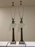 Antique Marble Base Crystal Lamps Set of 2.