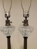 Antique Marble Base Crystal Lamps Set of 2.