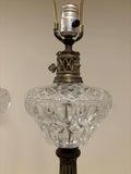 Antique Marble Base Crystal Lamps Set of 2.